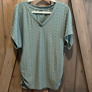 SHEIN Sage Green Lace Short Sleeve Top